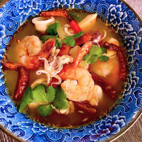 Tom Yum With Shrimp and Calamari