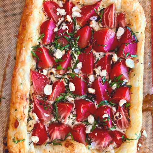 Roasted Beet Tart With Thai Basil & Honey Whipped Goat Cheese