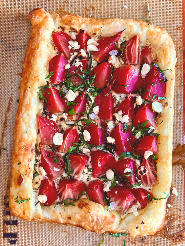 Roasted Beet Tart With Thai Basil & Honey Whipped Goat Cheese