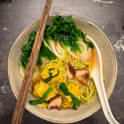 Money Bag Dumplings and Noodle Soup