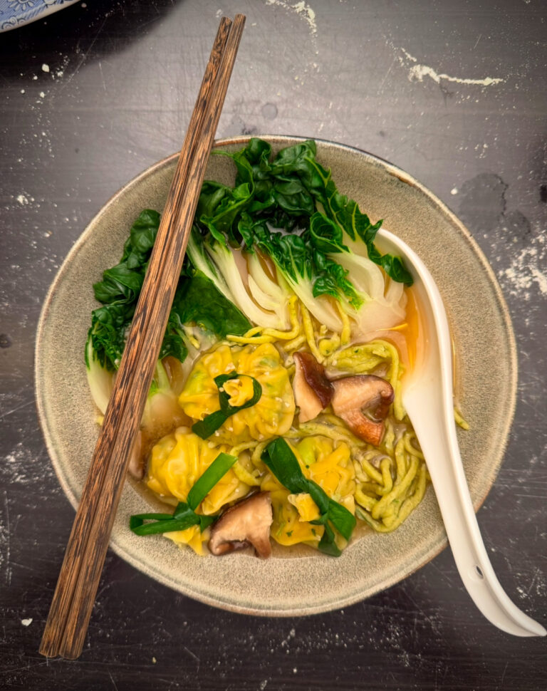Money Bag Dumplings and Noodle Soup