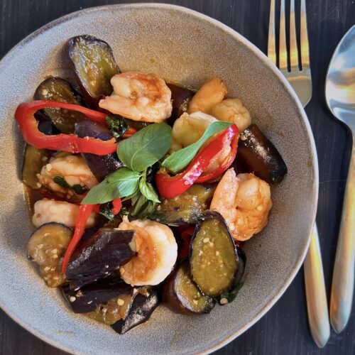 Sautéed Eggplants And Shrimp With Thai Basil