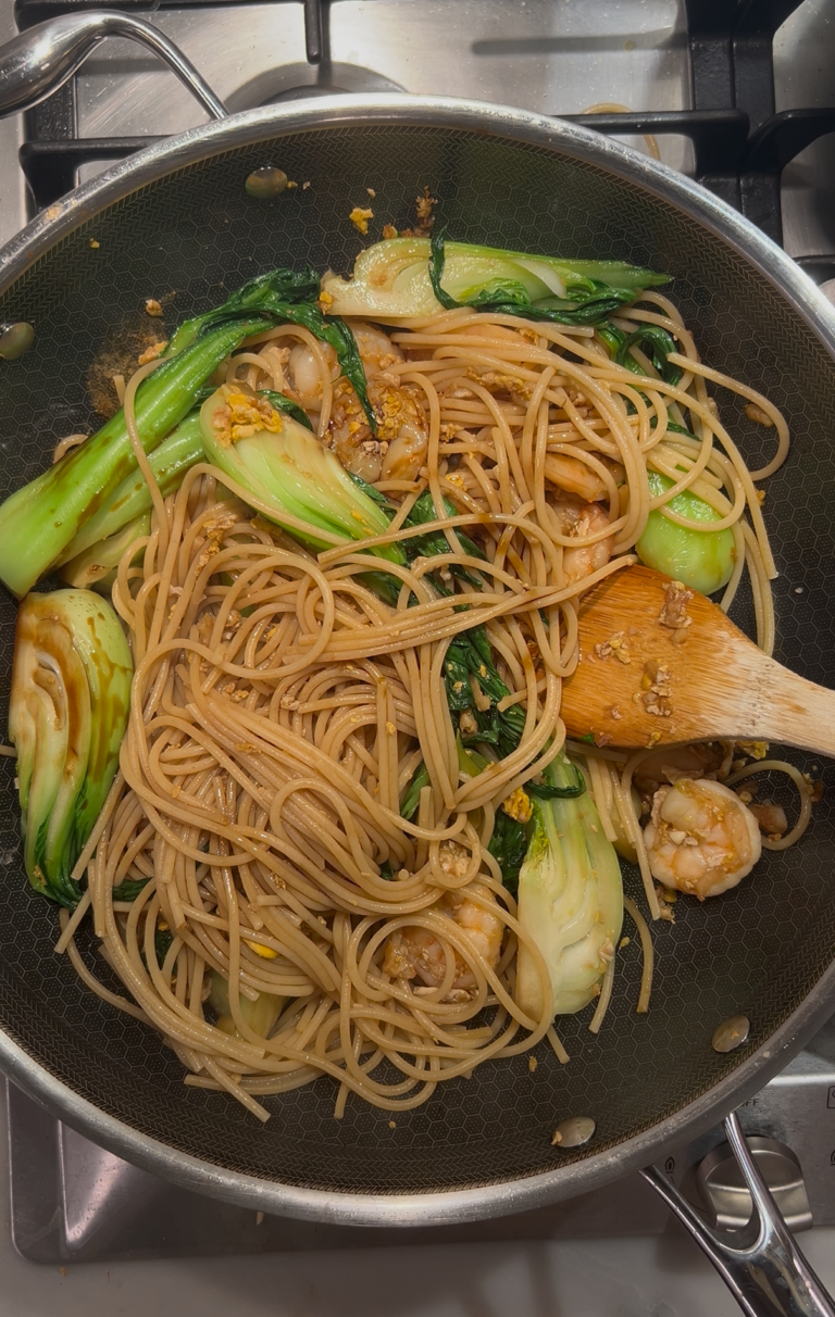 Spaghetti Pad See Ew With Shrimp And Bok Choi